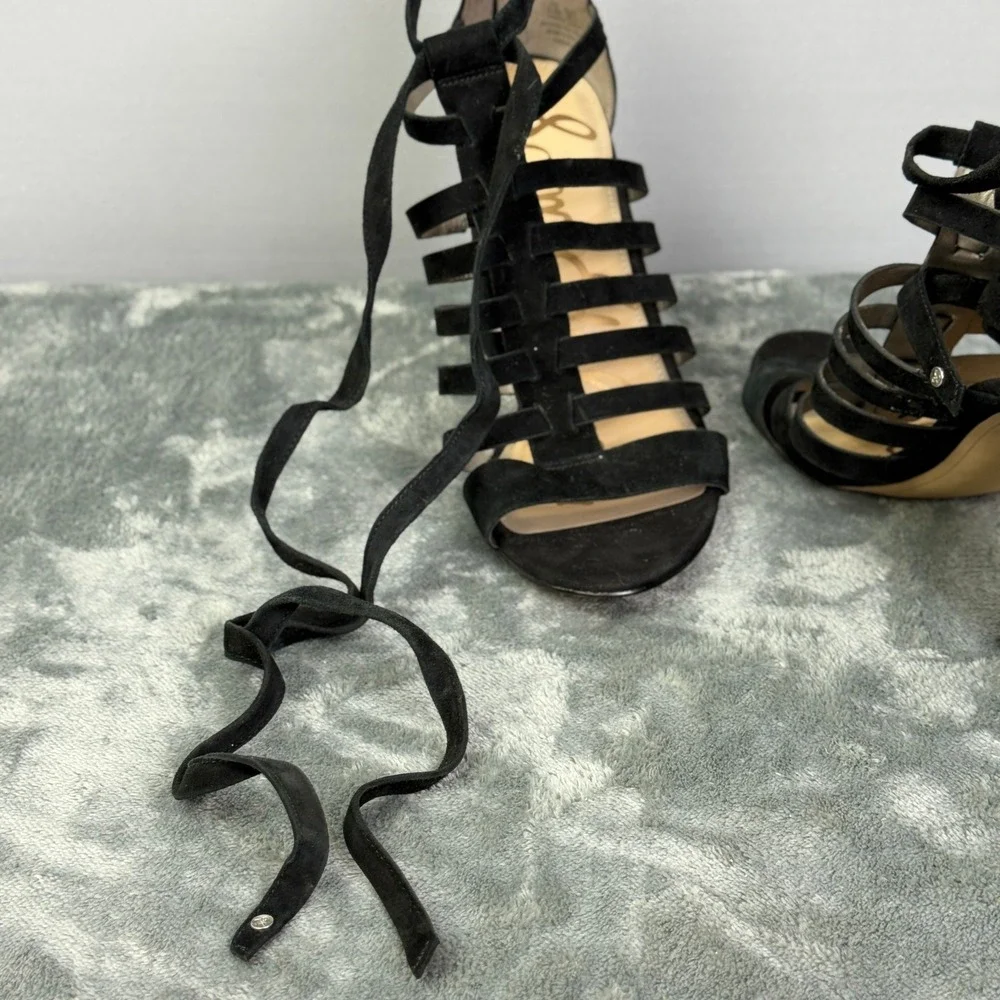 Sam Edelman YARINA Black Suede Strappy Gladiator Block‎ Heel Sandals US 9.5M